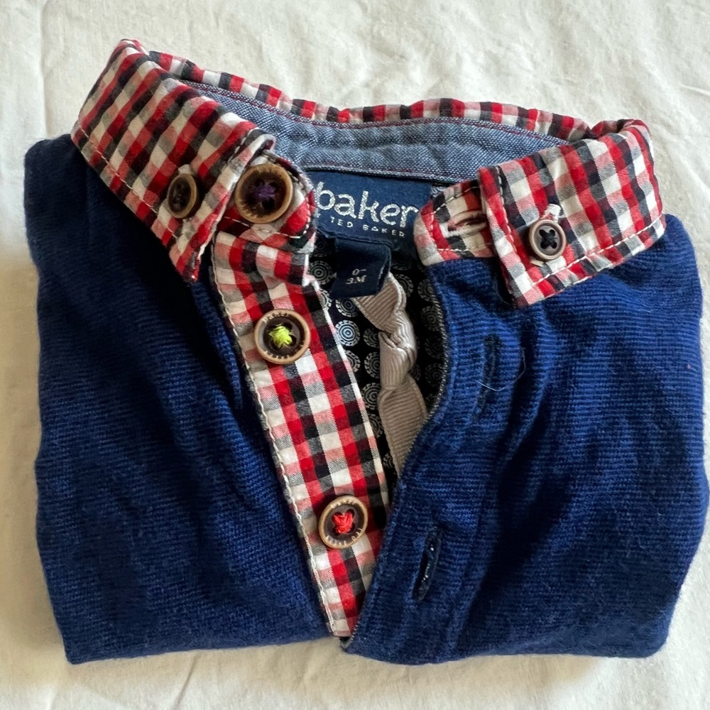 Baker by Ted Baker red white blue Polo Collar Onesie Bodysuit Shirt  0-3